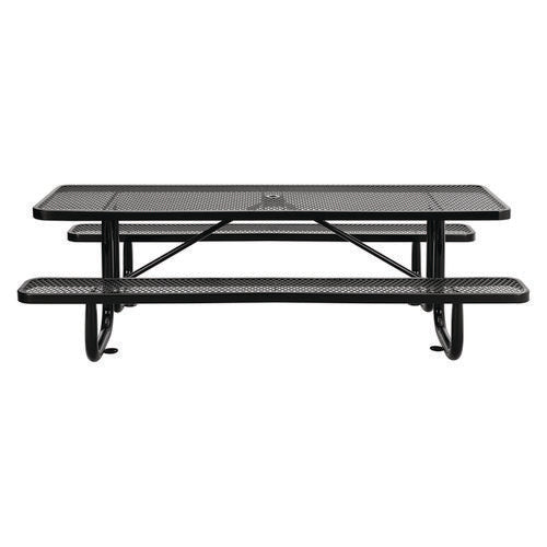 Global Industrial Expanded Steel Picnic Table Rectangular 96x62x29.5 Black Top Black Base/legs