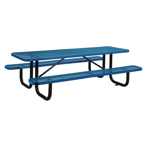 Global Industrial Expanded Steel Picnic Table Rectangular 96x62x29.5 Blue Top Blue Base/legs