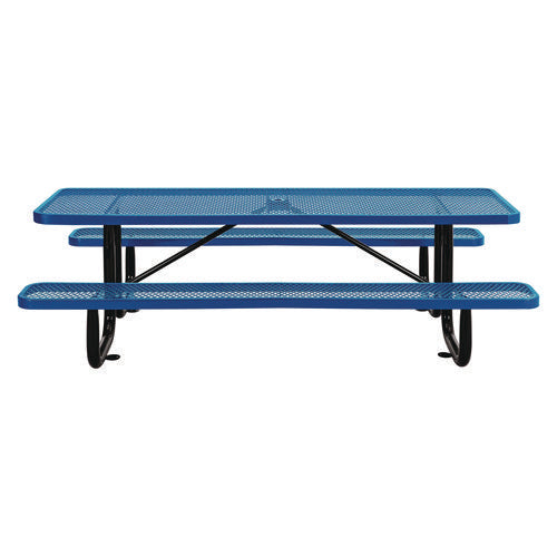 Global Industrial Expanded Steel Picnic Table Rectangular 96x62x29.5 Blue Top Blue Base/legs