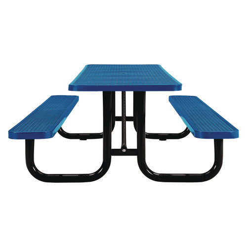 Global Industrial Expanded Steel Picnic Table Rectangular 96x62x29.5 Blue Top Blue Base/legs