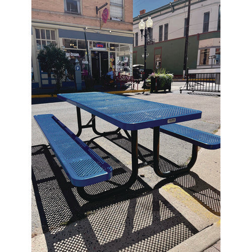 Global Industrial Expanded Steel Picnic Table Rectangular 96x62x29.5 Blue Top Blue Base/legs