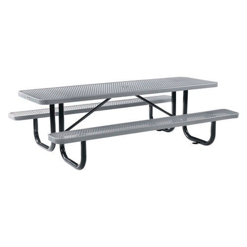 Global Industrial Expanded Steel Picnic Table Rectangular 96x62x29.5 Gray Top Gray Base/legs