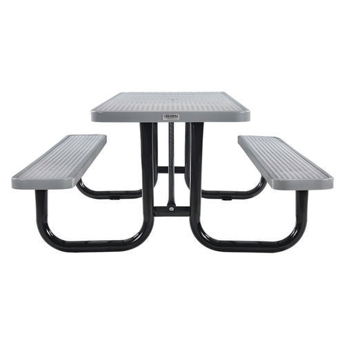 Global Industrial Expanded Steel Picnic Table Rectangular 96x62x29.5 Gray Top Gray Base/legs