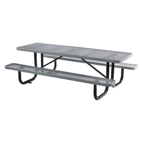 Global Industrial Expanded Steel Picnic Table Rectangular 96x62x29.5 Gray Top Gray Base/legs