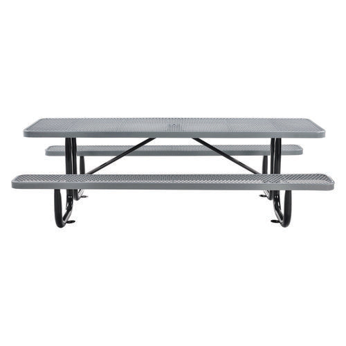 Global Industrial Expanded Steel Picnic Table Rectangular 96x62x29.5 Gray Top Gray Base/legs