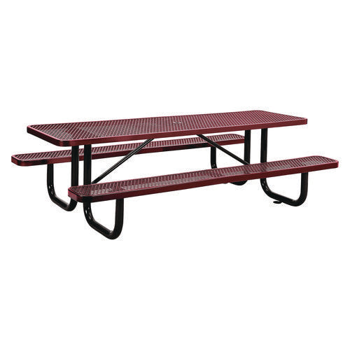 Global Industrial Expanded Steel Picnic Table Rectangular 96x62x29.5 Red Top Red Base/legs