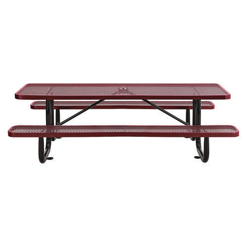 Global Industrial Expanded Steel Picnic Table Rectangular 96x62x29.5 Red Top Red Base/legs