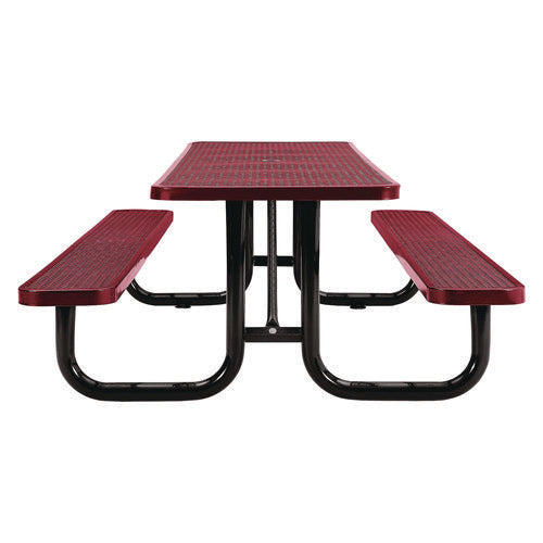 Global Industrial Expanded Steel Picnic Table Rectangular 96x62x29.5 Red Top Red Base/legs