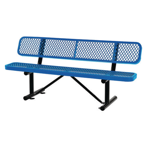 Global Industrial Expanded Steel Bench With Back 72x24x33 Blue