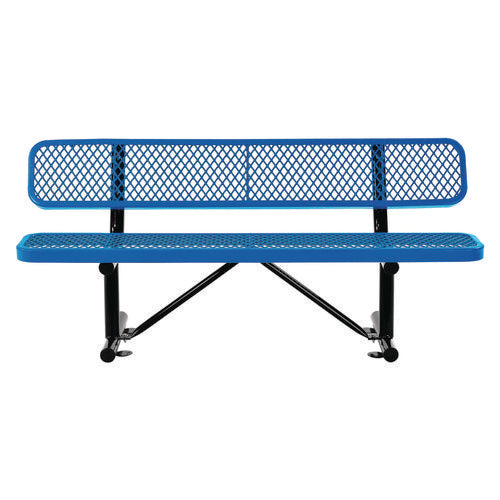 Global Industrial Expanded Steel Bench With Back 72x24x33 Blue