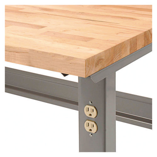 Global Industrial Standard Duty Butcher Block Top Adjustable Height Workbench 2000 Lbs 60x30x30.88 To 36.88 Birch/gray