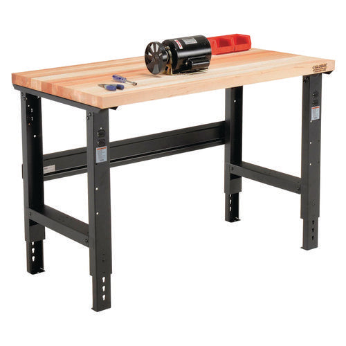 Global Industrial Standard Duty Butcher Block Top Adjustable Height Workbench 2000 Lbs 48x30x30.88 To 36.88 Maple/black