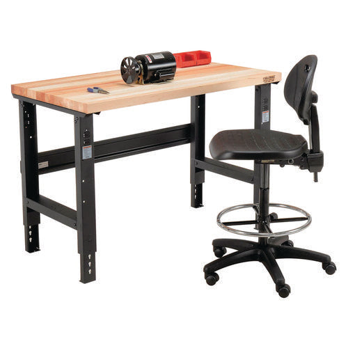 Global Industrial Standard Duty Butcher Block Top Adjustable Height Workbench 2000 Lbs 48x30x30.88 To 36.88 Maple/black
