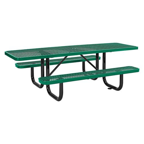 Global Industrial Ada Compliant Expanded Steel Picnic Table Rectangular 96x60x21.5 Green Top And Base