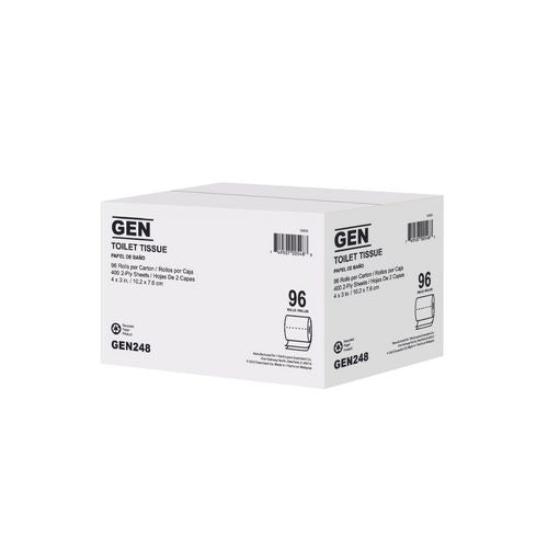 GEN Standard Bath Tissue 2-ply White 4x3 400 Sheets/roll 96 Rolls/Case
