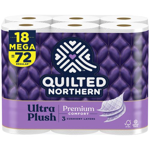 Quilted Northern Ultra Plush Bathroom Tissue Mega Roll Septic Safe 3-ply White 255 Sheets/roll 18 Rolls/Case