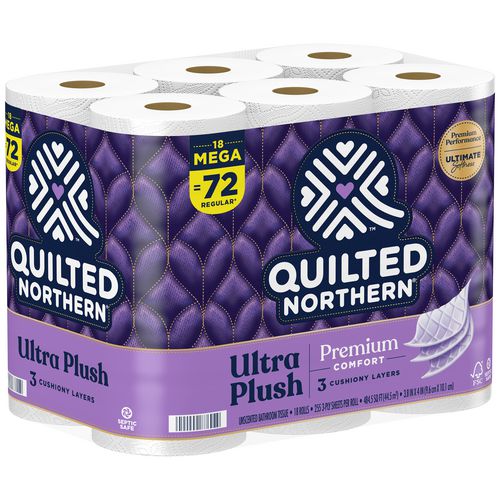 Quilted Northern Ultra Plush Bathroom Tissue Mega Roll Septic Safe 3-ply White 255 Sheets/roll 18 Rolls/Case