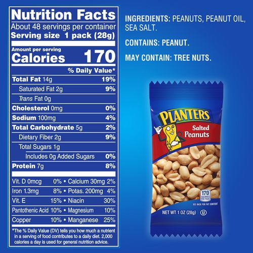 Planters Salted Peanuts 1 Oz Pouch 48/box 2 Boxes/Case