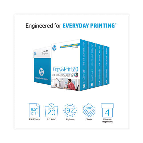 HP Papers Copyandprint20 Paper 92 Bright 20 Lb Bond Weight 8.5x11 White 750 Sheets/ream 4 Reams/Case