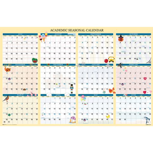 House Of Doolittle Recycled Academic Seasonal Laminated Wall Calendar Illustrated Seasons 24x37 12-month (july To June) 2024 To 2025