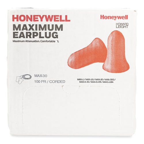 Howard Leight By Honeywell Maximum Single-use Earplugs Corded 33nrr Coral 100 Pairs