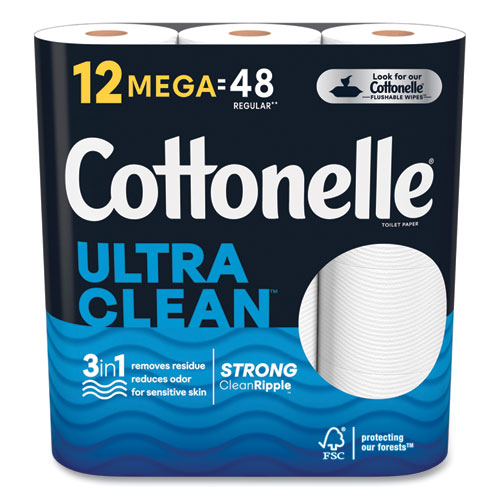 Cottonelle Ultra Cleancare Toilet Paper Strong Tissue Mega Rolls Septic Safe 1-ply White 284/roll 12 Rolls/pack 48 Rolls/Case