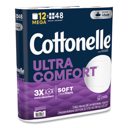 Cottonelle Ultra Comfortcare Toilet Paper Soft Tissue Mega Rolls Septic Safe 2-ply White 284/roll 12 Rolls/pack 48 Rolls/Case