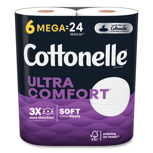 Cottonelle Ultra Comfortcare Toilet Paper Soft Tissue Mega Rolls Septic Safe 2-ply White 284/roll 6 Rolls/pack 36 Rolls/Case