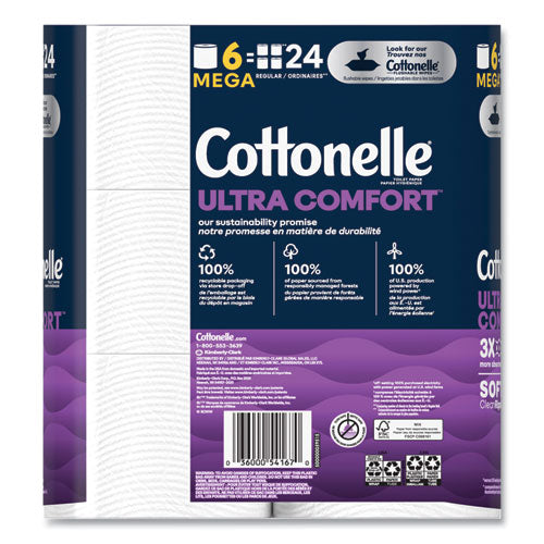 Cottonelle Ultra Comfortcare Toilet Paper Soft Tissue Mega Rolls Septic Safe 2-ply White 284/roll 6 Rolls/pack 36 Rolls/Case