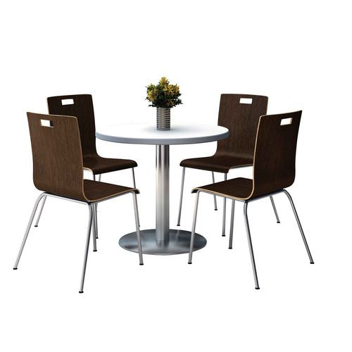 KFI Studios Pedestal Table With Four Espresso Jive Series Chairs Round 36" Diax29h Crisp Linen