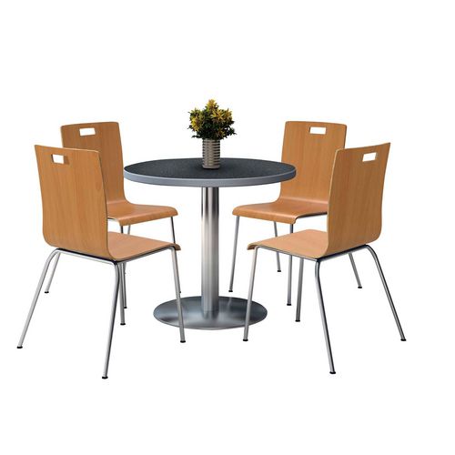 KFI Studios Pedestal Table With Four Natural Jive Series Chairs Round 36" Diax29h Graphite Nebula