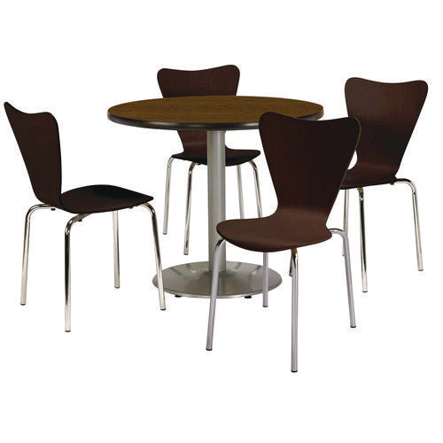 KFI Studios Pedestal Table With Four Espresso Jive Series Chairs Round 36" Diax29h Walnut