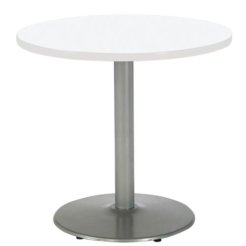 KFI Studios Pedestal Table With Four Burgundy Kool Series Chairs Round 36" Diax29h Designer White