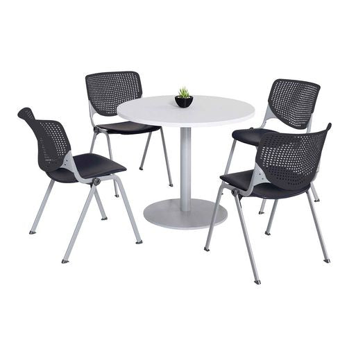 KFI Studios Pedestal Table With Four Black Kool Series Chairs Round 36" Diax29h Designer White