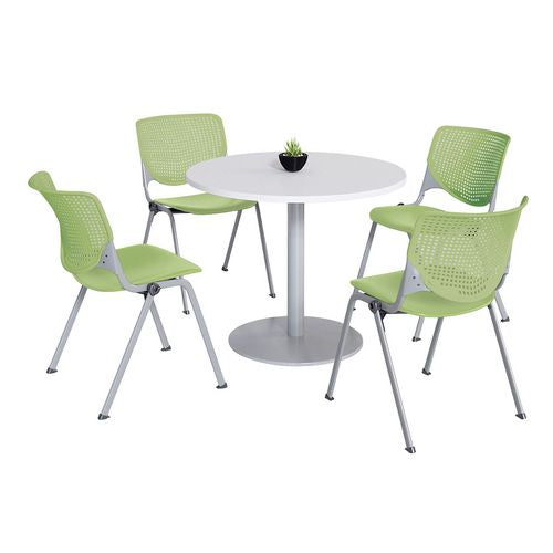 KFI Studios Pedestal Table With Four Lime Green Kool Series Chairs Round 36" Diax29h Designer White