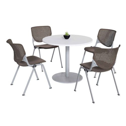 KFI Studios Pedestal Table With Four Brownstone Kool Series Chairs Round 36" Diax29h Designer White
