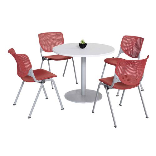 KFI Studios Pedestal Table With Four Coral Kool Series Chairs Round 36" Diax29h Designer White