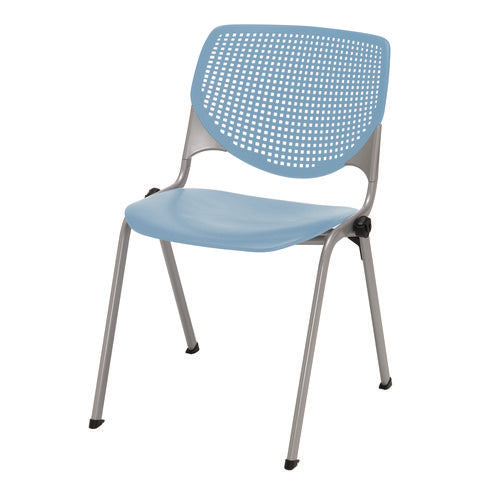 KFI Studios Pedestal Table With Four Sky Blue Kool Series Chairs Round 36" Diax29h Studio Teak