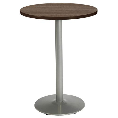 KFI Studios Pedestal Bistro Table With Four Black Kool Series Barstools Round 36" Diax41h Studio Teak