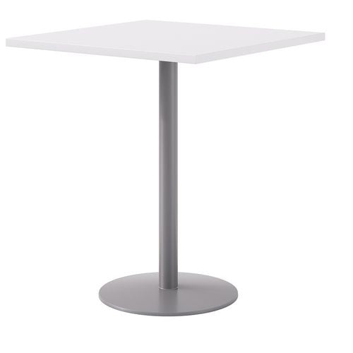 KFI Studios Pedestal Bistro Table With 4 Natural Jive Series Barstools Square 36x36x41 Designer White
