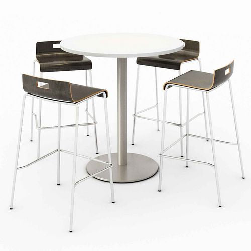 KFI Studios Pedestal Bistro Table With Four Espresso Jive Series Barstools Round 36" Diax41h Designer White Ships In 4-6 Bus Days