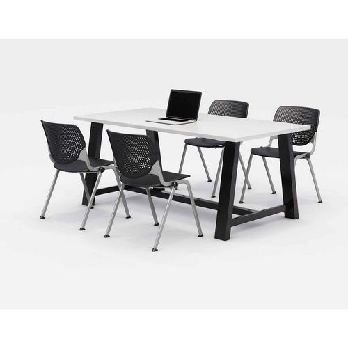 KFI Studios Midtown Dining Table With Four Black Kool Series Chairs 36x72x30 Designer White