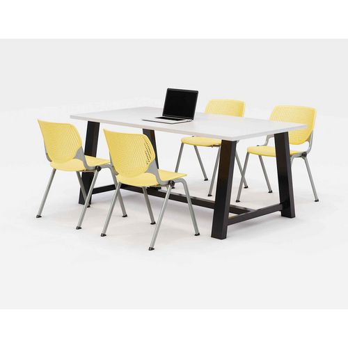 KFI Studios Midtown Dining Table With Four Yellow Kool Series Chairs 36x72x30 Designer White