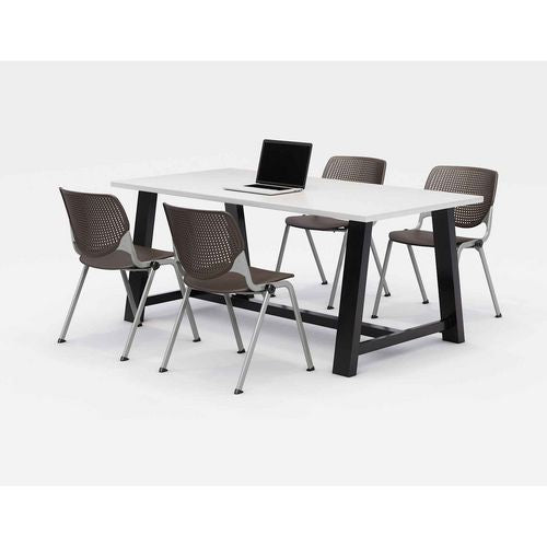 KFI Studios Midtown Dining Table With Four Brownstone Kool Series Chairs 36x72x30 Designer White