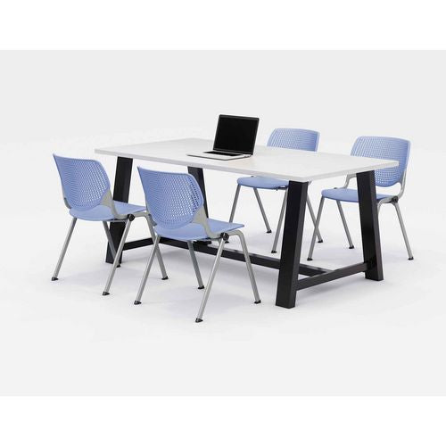 KFI Studios Midtown Dining Table With Four Periwinkle Kool Series Chairs 36x72x30 Designer White
