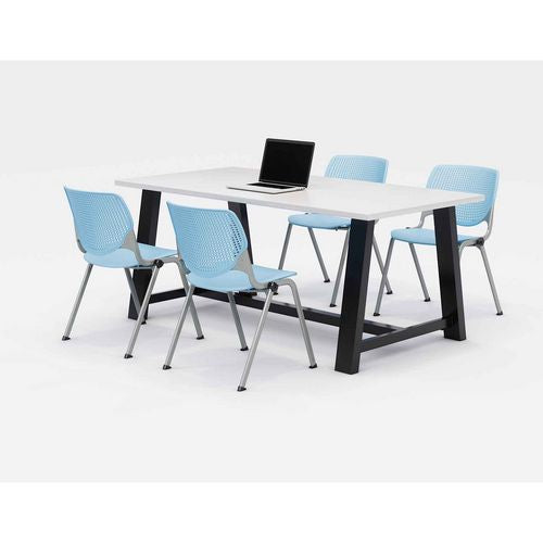 KFI Studios Midtown Dining Table With Four Sky Blue Kool Series Chairs ...