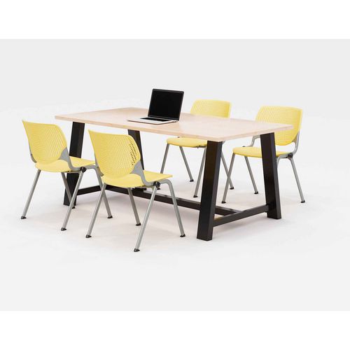 KFI Studios Midtown Dining Table With Four Yellow Kool Series Chairs 36x72x30 Kensington Maple
