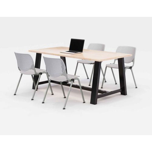 KFI Studios Midtown Dining Table With Four Light Gray Kool Series Chairs 36x72x30 Kensington Maple