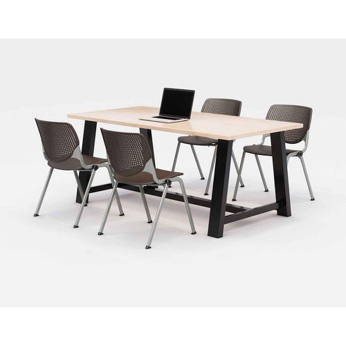KFI Studios Midtown Dining Table With Four Brownstone Kool Series Chairs 36x72x30 Kensington Maple