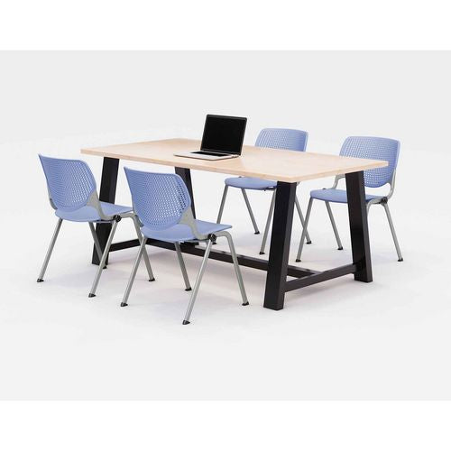 KFI Studios Midtown Dining Table With Four Periwinkle Kool Series Chairs 36x72x30 Kensington Maple